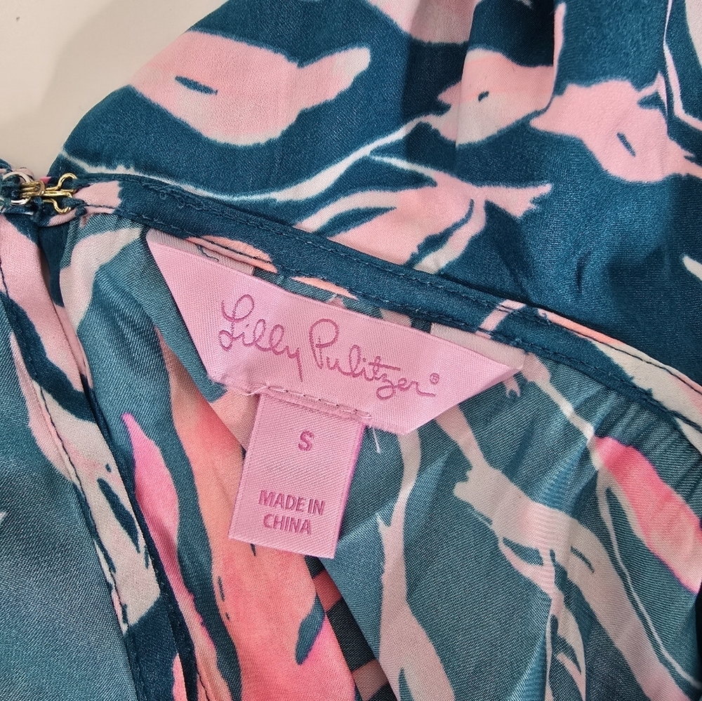 Lilly Pulitzer Emilea Jumpsuit S Tidal Wave Prme Time Print Ruffles Wide Leg - Picture 12 of 14